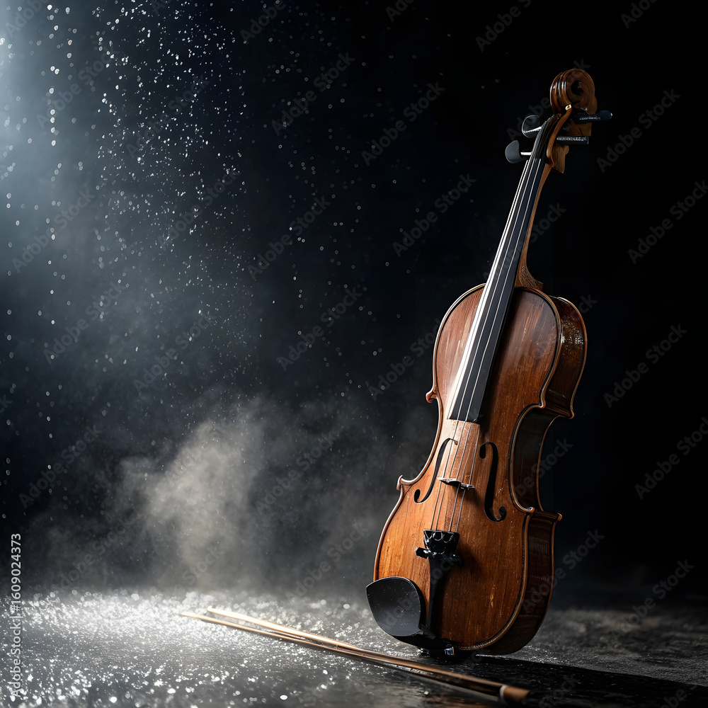 Fototapeta premium a classic violin covered in gentle raindrops