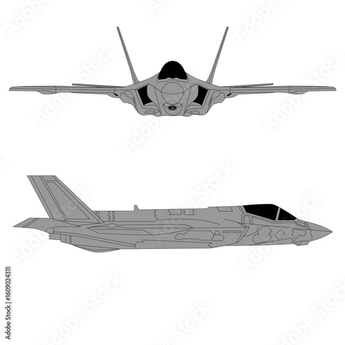 Navy Fifth Generation Stealth Fighter Jet F-35C Front and Side Profile 