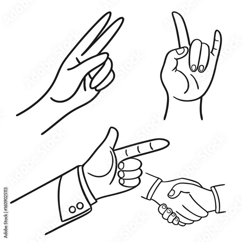 Set of hand gesture icons in vector illustration style showing various finger signs and hand positions
