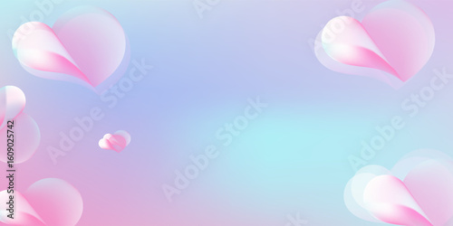 Delicate cute sweet 3D heart gradient.Abstract Happy Valentine's Day banner in y2k style.Greeting card.Candy colors.Vector stock illustration.