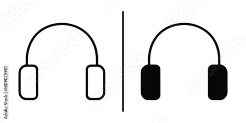 Headphone Duo: a contrast between a sleek outlined headphone and its solid counterpart, representing options. It captures a visual representation of choice.