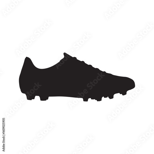 Black silhouette of a soccer cleat with studs for sports equipment concepts