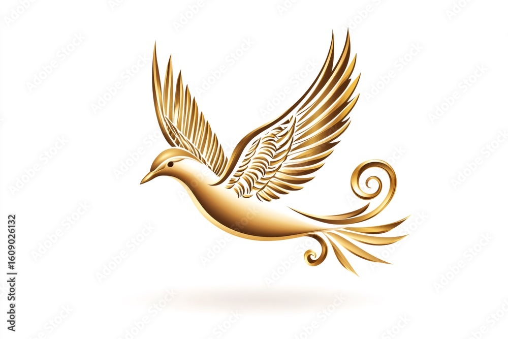 Obraz premium Golden dove flying with open wings symbolizing peace and spirituality
