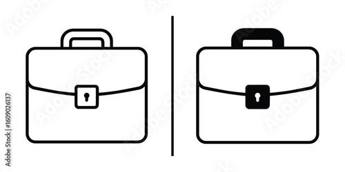 Briefcase: A modern vector illustration features two briefcases, one light and the other dark, separated by a simple vertical line. This image epitomizes professionalism and efficiency.