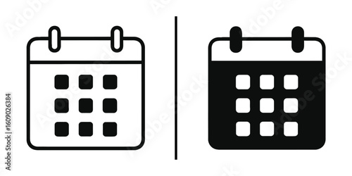 Calendar Icons: A simple design featuring calendar icons. The image has two calendar style, one in line art and the other in black, to show two different design for same subject.