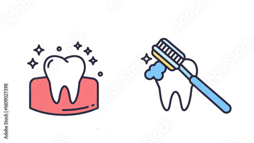 Healthy teeth and gums illustrated with toothbrush, dental hygiene for bright smiles