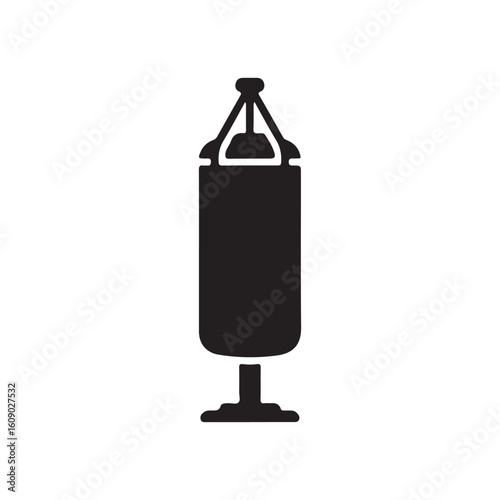 Simple black vector icon of a standing punching bag  representing boxing and martial arts training