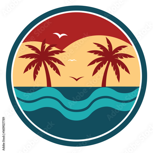 tropical palm badge semicircle silhouette
