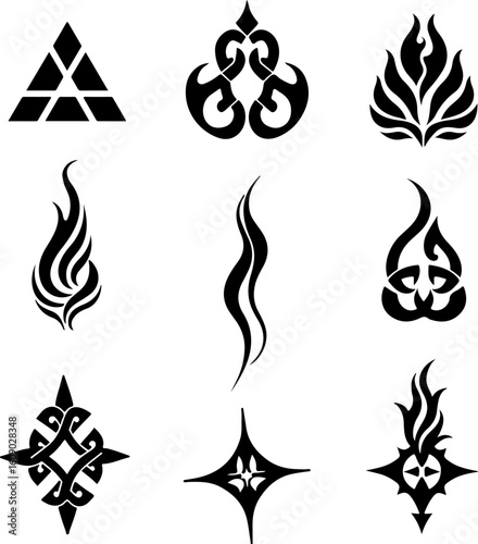 tribal, tattoo, symbol, abstract, flame, design icon, pattern,  vector bundle