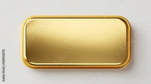 Gold metal rectangle with polished finish rounded edges reflective surface for product branding design or label mockup
