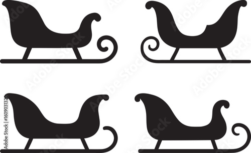 Vintage Christmas sleighs set in flat black festive bundle Silhouette Vector and illustration graphics
