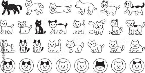 Cat Silhouette Collection Poses Vector Art on Checkered Surface