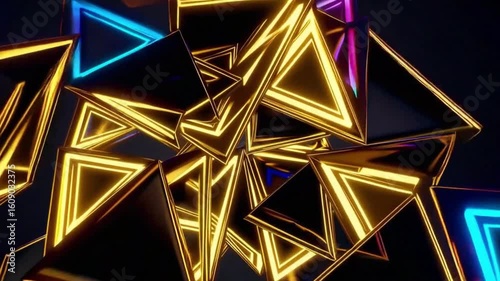 Abstract Geometric Triangles with Glowing Neon Edges 