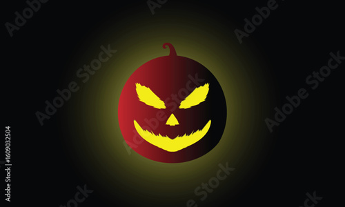 Creepy Halloween Pumpkin Face Vector on Dark Glowing Background