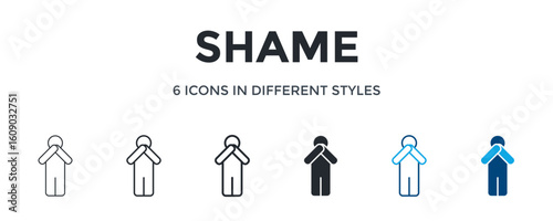 Shame Icon In Different Style Vector Illustration. Designed In Thin Line, Regular Line, Bold Line, Glyph, Color Line, And Color Glyph Style Can Be Used For Web