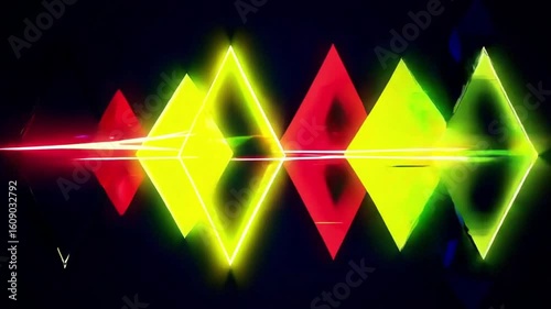 Abstract neon diamonds glowing with vibrant colors on a dark background, symbolizing energy and technology