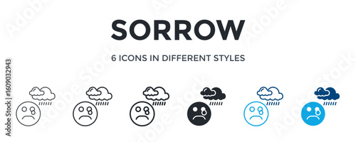 Sorrow Icon In Different Style Vector Illustration. Designed In Thin Line, Regular Line, Bold Line, Glyph, Color Line, And Color Glyph Style Can Be Used For Web
