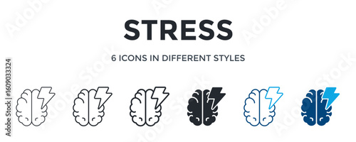Stress Icon In Different Style Vector Illustration. Designed In Thin Line, Regular Line, Bold Line, Glyph, Color Line, And Color Glyph Style Can Be Used For Web