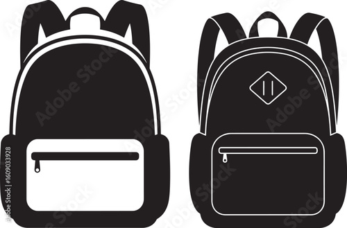 Two backpacks side by side silhouette