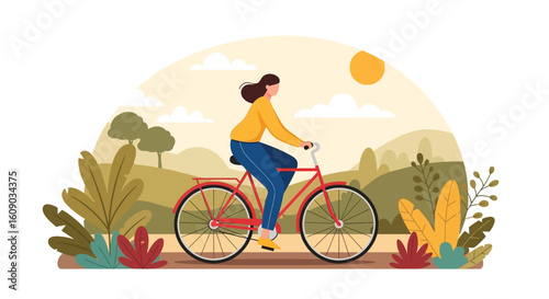 Woman Cycling Through a Scenic Mountain Landscape