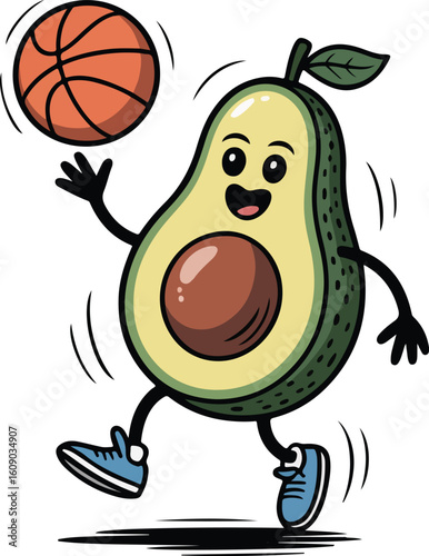 avocado dribbling a basketball Crayon chalk style Transparent png vector