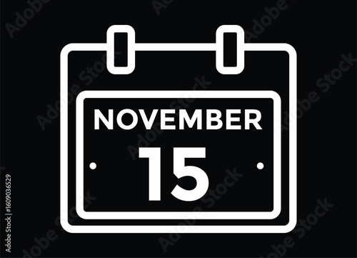 15 November, calendar date icon. 15 November Calendar Date for Deadlines or Appointment. Day, month. vector illustration.
