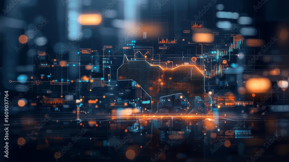 Fototapeta premium Digital transformation in pet technology data visualization of a cat virtual environment futuristic concept