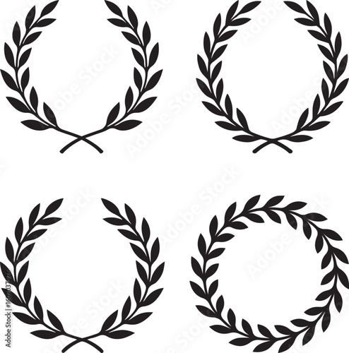 Decorative wreaths set in flat black elegant bundle design Silhouette Vector and illustration collection
