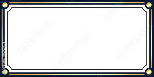 A sophisticated rectangular frame with a navy blue and gold border. Empty vector template for a nameplate, award, or certificate design.