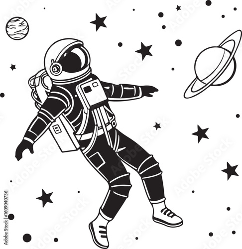 Astronaut silhouette floating in the vastness of outer space isolated on transparent background