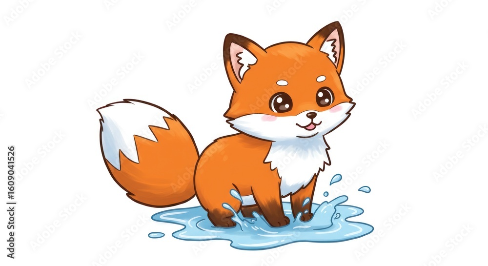 Obraz premium Chibi fox splashing in water