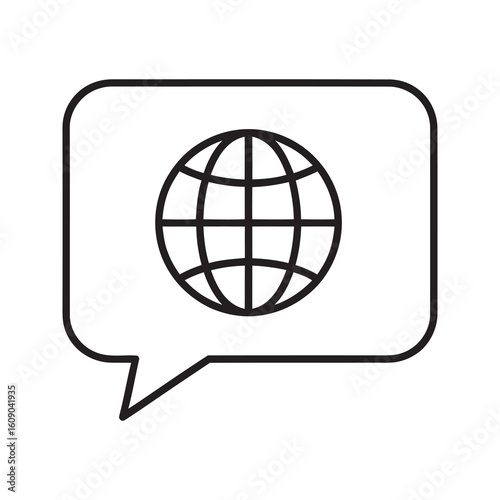 Global communication chat icon with world globe in speech bubble for international language translation and online business dialogue vector