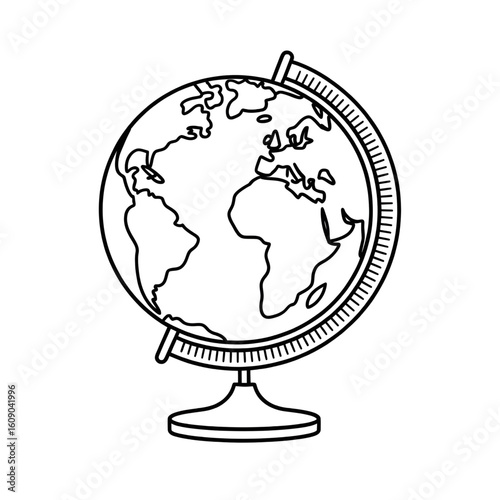 A black and white globe illustration vector style coloring page 