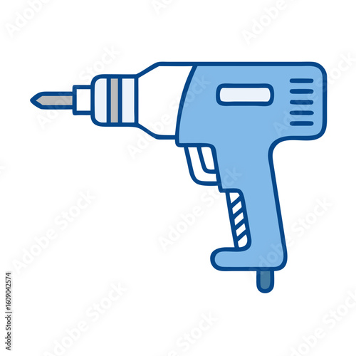 Screw gun illustration in blue and white flat design