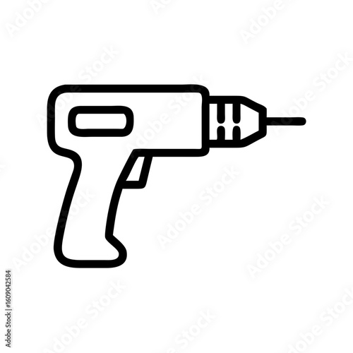 Screw gun icon in minimalist style with black outline design  