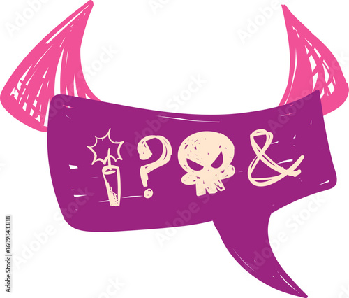 Crayon doodle speech bubbles with colorful chalk lines and abstract swear words. Angry expressions, rude symbols, curse shapes. Vector hand drawn conversation cloud with bad, negative emotion
