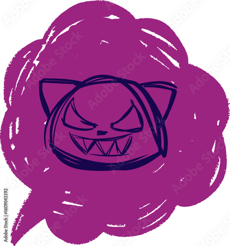 Crayon doodle speech bubbles with colorful chalk lines and abstract swear words. Angry expressions, rude symbols, curse shapes. Vector hand drawn conversation cloud with bad, negative emotion