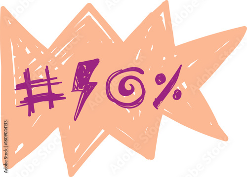 Crayon doodle speech bubbles with colorful chalk lines and abstract swear words. Angry expressions, rude symbols, curse shapes. Vector hand drawn conversation cloud with bad, negative emotion
