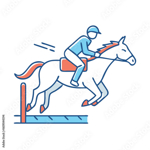 Horse and Rider Jumping over a Fence in a Sporting Competition Style Drawing