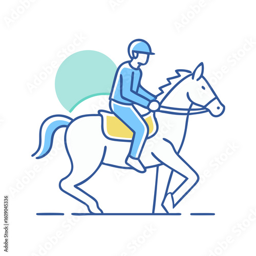 Stylish Cartoon Illustration of a Horse Rider in Blue and Yellow