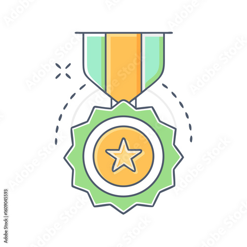 Illustration of a gold star medal with ribbons symbolizing achievement or excellence