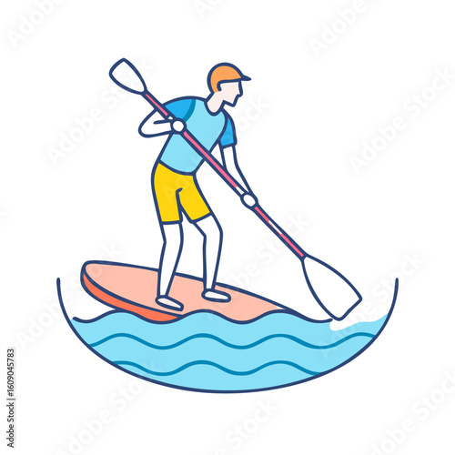 Stylized Illustration of a Person Stand Up Paddleboarding on the Water