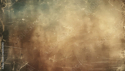 A vintage grunge texture with scratches, dust, and stains. Old, weathered paper or film background in earthy tones for a retro design.
