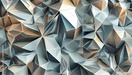 Abstract 3D polyhedral design with metallic and earthy tones, ideal for modern backgrounds, digital art, and creative projects with a futuristic, intricate, and dynamic aesthetic.