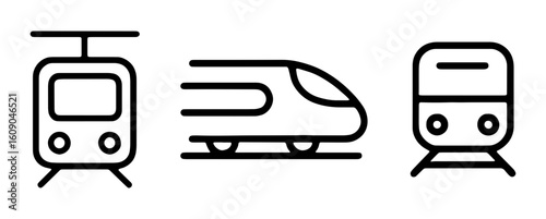 Three train icons showing different views