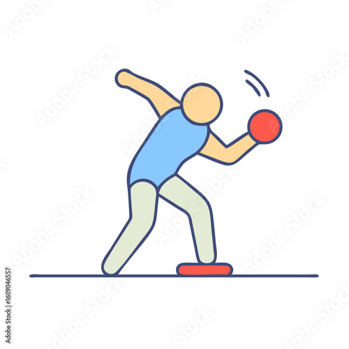 Shot Put Athlete Ready to Throw, Colorful Icon, Isolated on White