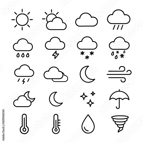 Weather forecast outline icon set symbols