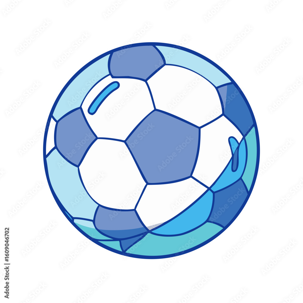 Stylized Blue and White Soccer Ball with a Dark Blue Outline