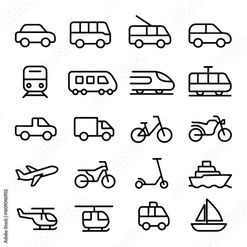 Set of transportation vehicle line icons