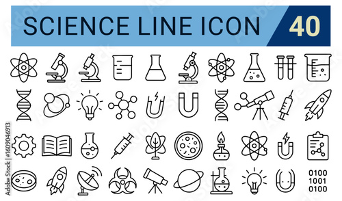 Collection of scientific line art icons set